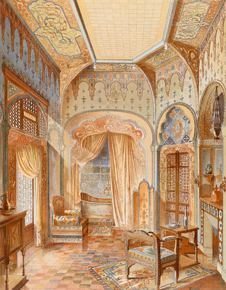 A Moorish style bathroom interior, illustration from La Decoration Interieure published c.1893-94 from Adrien Simoneton