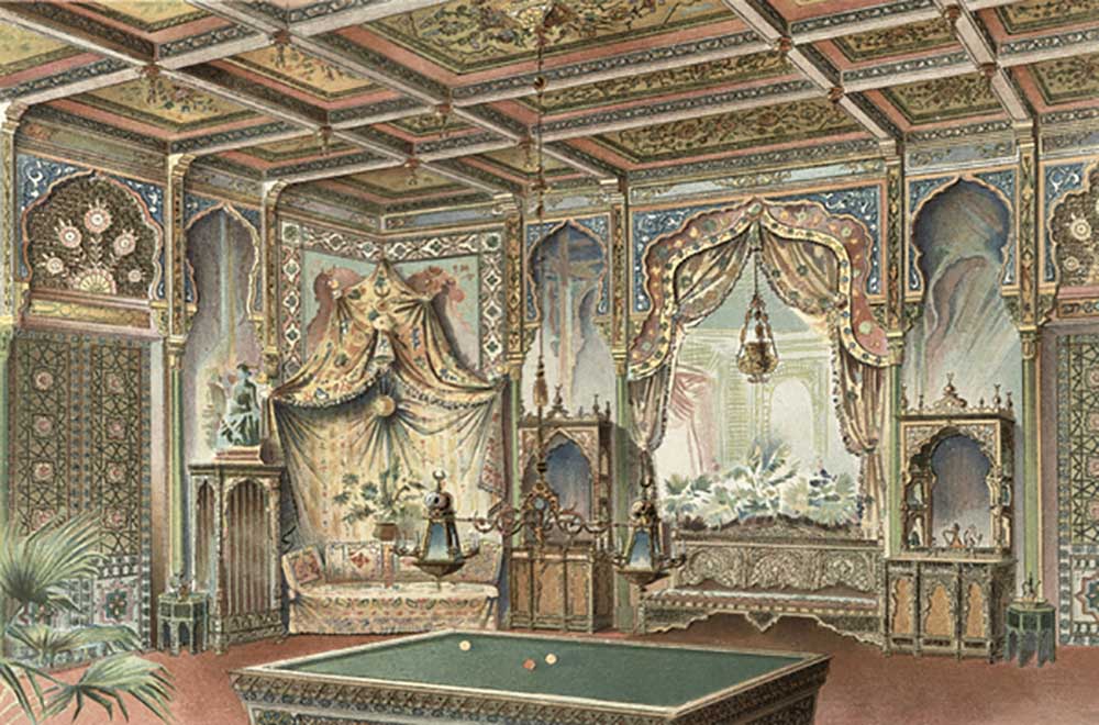 A Moorish billiard room, illustration from La Decoration Interieure, published c.1893-94 from Adrien Simoneton