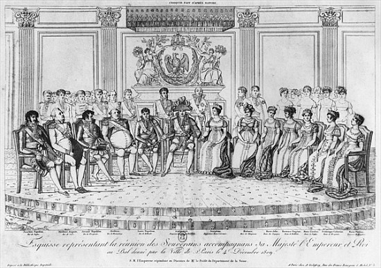Sketch depicting Napoleon I and the sovereigns at the ball given the city of Paris on 4th December 1 from Adrien Pierre Francois Godefroy