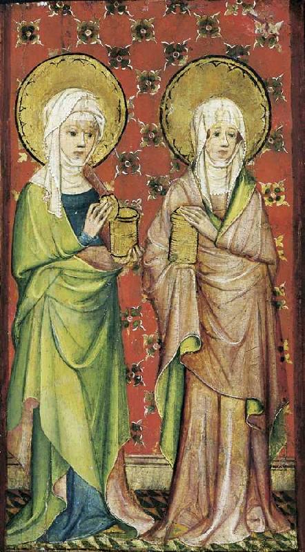 Der Engel empfängt die drei Marien am Grabe (rechter Flügel). from Älterer Meister der Aachener Schranktüren