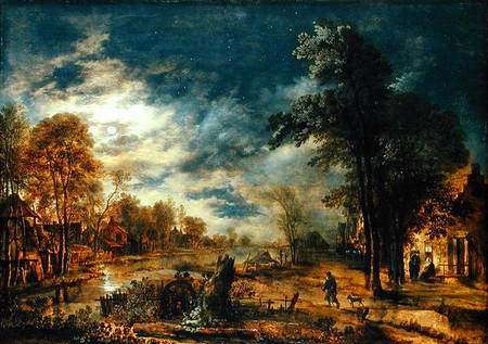 Moonlit Landscape with a Village from Aert van der the Elder Neer