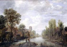 Landscape with a canal (panel)