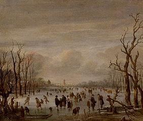 Winter landscape with skate runners