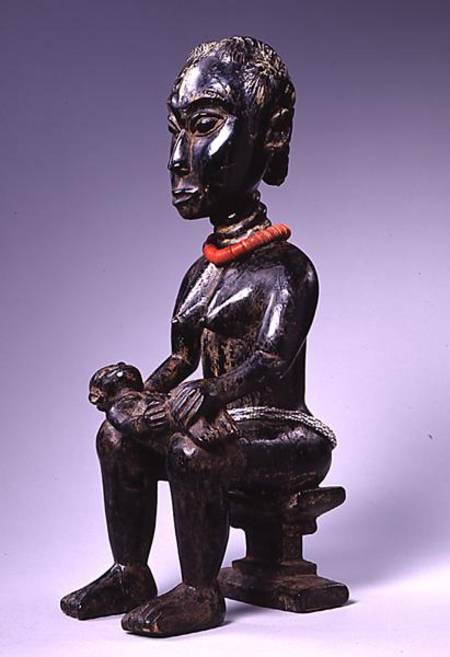 Akan or Asante Mother and Child from Ghana (wood & glass) from African
