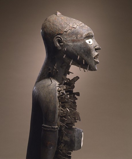 Lot - AFRICAN FETISH FIGURE - Bakongo People, Zaire, Nkisi Nkonde Nail  Fetish or Oath Taking and Helaing Figure, in tarred wood with iron nai