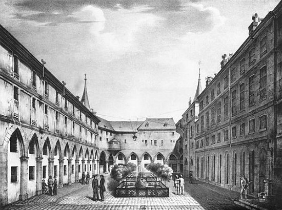 View of the Men''s Yard at the Conciergerie Prison; engraved by Alphonse Urruty (1800-70) c.1831 from (after) Collard