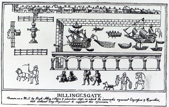 Billingsgate Market, London, after an original drawing from c.1598 from (after) English School