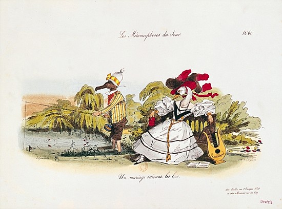 Marriage the Book, caricature from ''Les Metamorphoses du Jour''  from (after) Grandville (Jean Ignace Isidore Gerard)