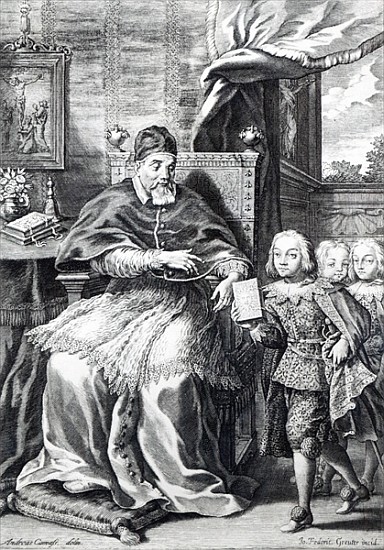 Pope Urban VIII with his nephews; engraved by Johann Friedrich Greuter from (after) Andrea Camassei