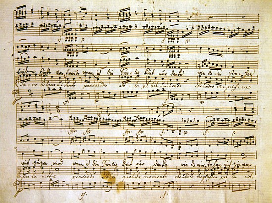 Late c18th copy of a manuscript page from the score of ''La scuola de'' gelosi'' from (after) Antonio Salieri
