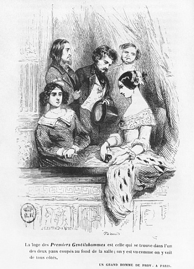 The Premiers Gentilhommes theatre box, illustration from ''Les Illusions perdues'' Honore de Balzac, from (after) Celestin Francois Nanteuil