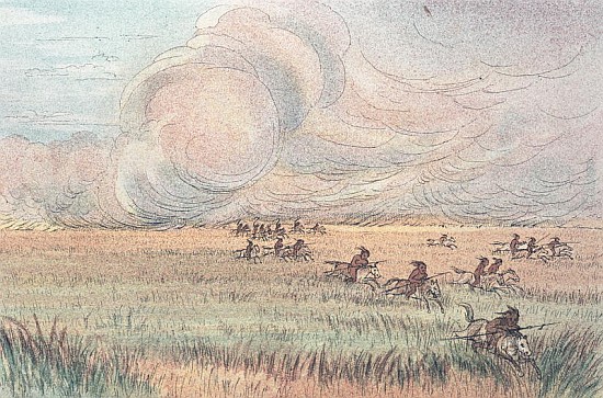 Missouri prairie fire from (after) George Catlin