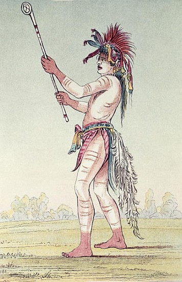 Sioux ball player We-Chush-Ta-Doo-Ta, ''The Red Man'' (hand-coloured litho) from (after) George Catlin