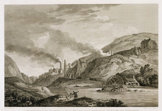 An Iron Work for Casting of Cannon and a Boreing Mill taken from the Madeley side of the River Sever from (after) George Robertson