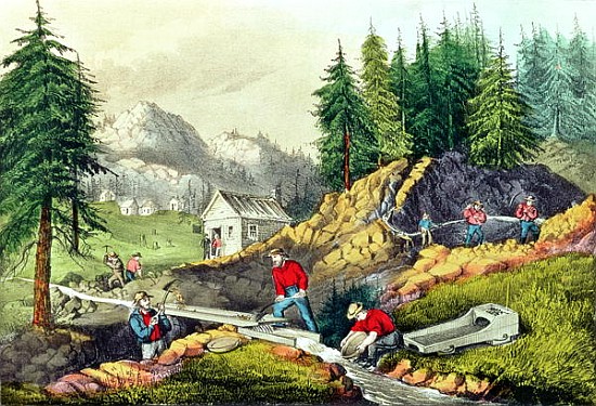 Gold Mining in California, published by  Currier & Ives, 1861 (see also 166069 & 32910) from (after) Grafton Tyler Brown