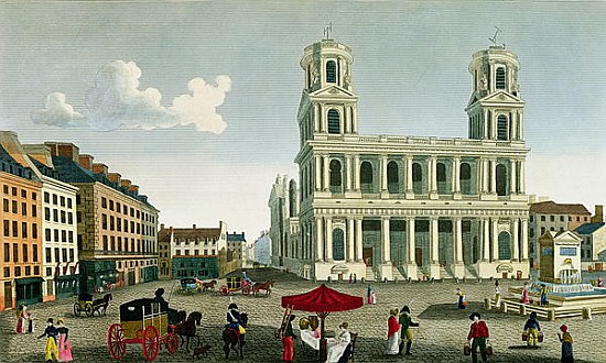 View of the Church of Saint-Sulpice; engraved by Anne Rosalie Filleul (nee Bouquet) (1752-94) from (after) Henri Courvoisier-Voisin