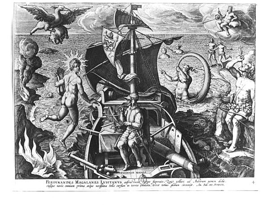 Ferdinand Magellan (c.1480-1521) on board his caravel from (after) Jan van der (Joannes Stradanus) Straet