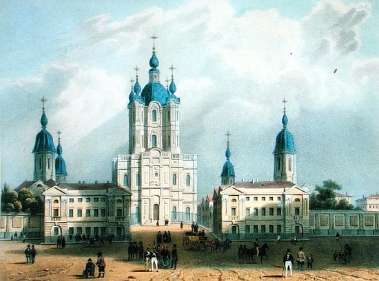 The Smolny Cloister in St. Petersburg, printed Edouard Jean-Marie Hostein (1804-89), published by Le from (after) Jean-Baptiste Bayot