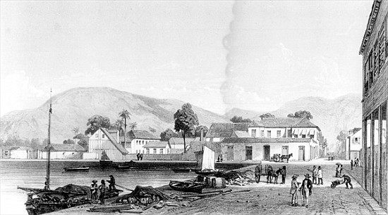 Custom House and St. Vincent''s Wharf, Trinidad; engraved by Eugene Ciceri, c.1850 from (after) Jean-Michel Cazabon