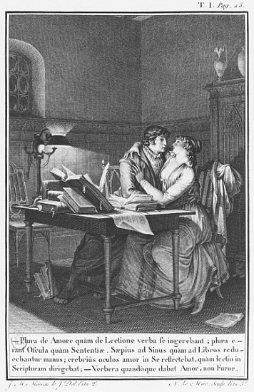 Heloise and Abelard in their study, illustration from ''Lettres d''Heloise et d''Abelard'', volume I from (after) Jean Michel the Younger Moreau