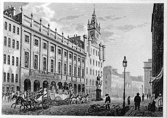 View of The Town Hall, Exchange, Glasgow; engraved by Joseph Swan from (after) John Knox