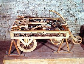 Model of a car driven springs, made from one of Leonardo''s drawings