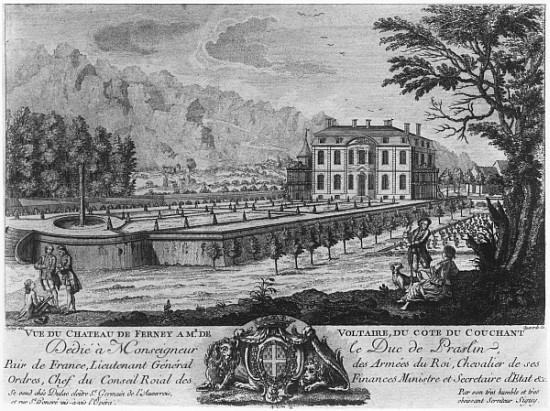 Voltaire''s house in Ferney, west side; engraved by Francois, Maria, Isidore Queverdo (1748-97) from (after) Louis Signy
