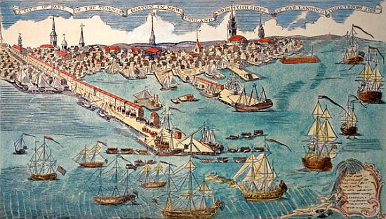 A View of Part of the Town of Boston in New England and British Ships of War Landing Their Troops from (after) Paul Revere