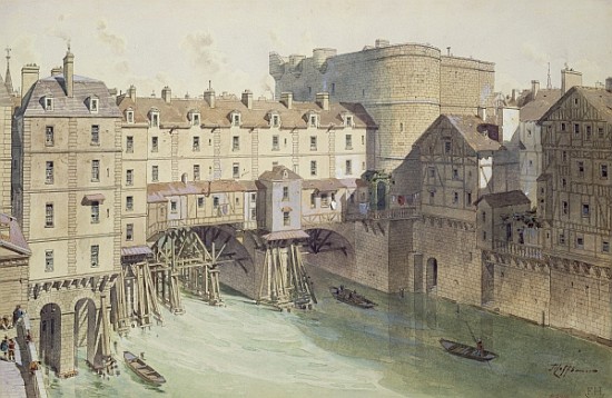 View of Petit Chatelet and the Petit Pont in 1717, illustration from ''Paris Through The Ages'' ; en from (after) Theodor Josef Hubert Hoffbauer