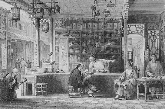 Cap Vendor''s Shop, Canton, from ''China in a Series of Views'' George Newenham Wright, 1843Allom, T from (after) Thomas Allom