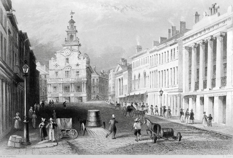 State Street, Boston; engraved by S.Lacey from (after) William Henry Bartlett