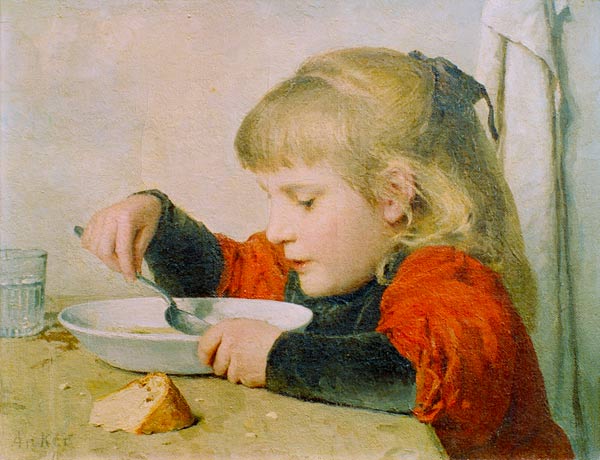 Girl eating soup from Albert Anker