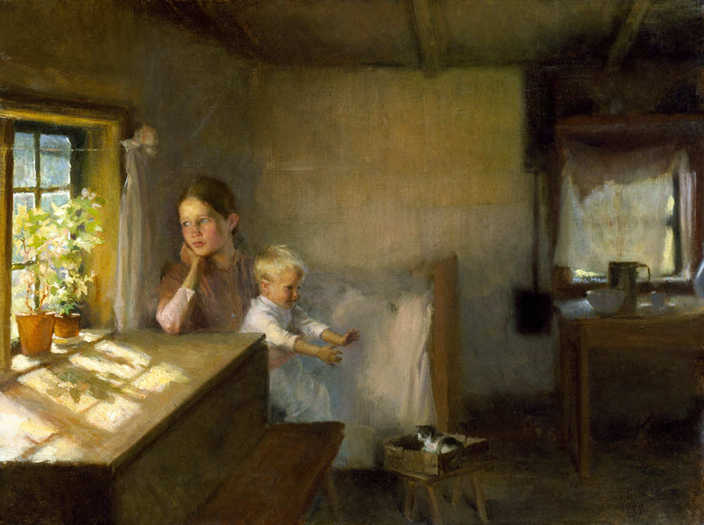 A Woman and Child in a Sunlit Inter– ior from Albert Edelfelt