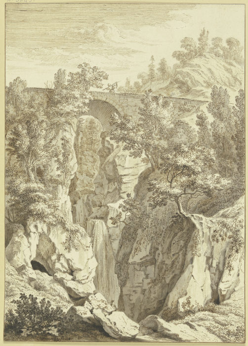 Wasserfall, über welchen eine Steinbrücke führt from Albert Meyeringh
