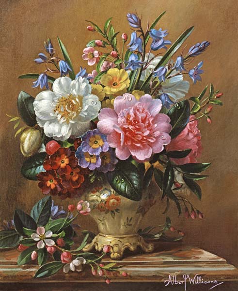 AB/111/2 Peonies, bluebells and primulas from Albert  Williams