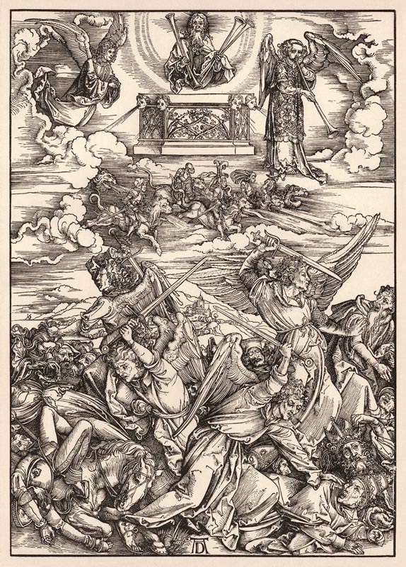 Der Engelkampf, aus der Folge der Apokalypse, Latein-Ausgabe 1511 from Albrecht Dürer