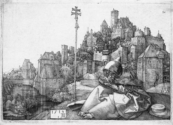 Saint Anthony in front of the town from Albrecht Dürer