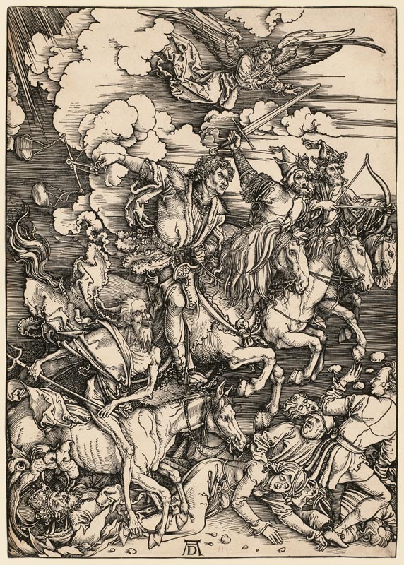 Die apokalyptischen Reiter, aus der Folge der Apokalypse, Einzeldruck vor dem Text from Albrecht Dürer