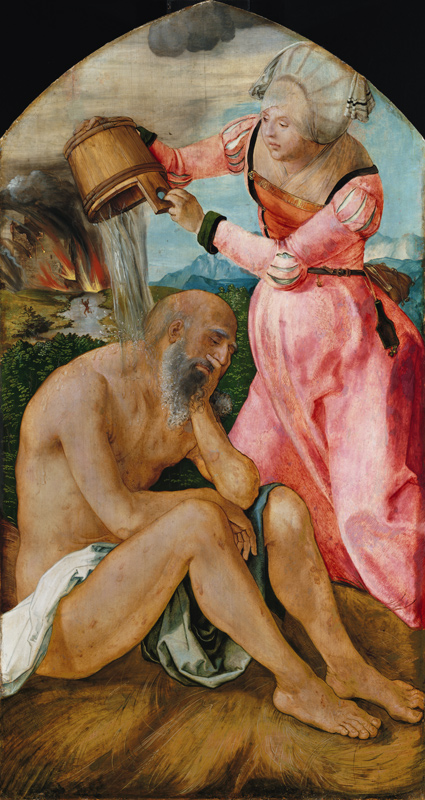 Hiob is mocked by his woman. from Albrecht Dürer