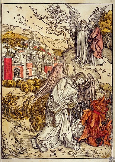 Angel with the Key of the Abyss, 1498 (colour woodcut) from Albrecht Dürer