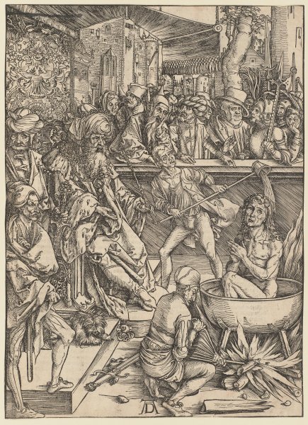 Die Marter des Evangelisten Johannes, aus der Folge der Apokalypse, Urausgabe Deutsch 1498 from Albrecht Dürer