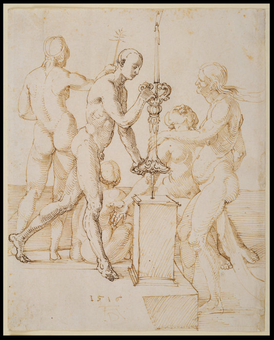 Fünf nackte Figuren um einen brennenden Leuchter from Albrecht Dürer