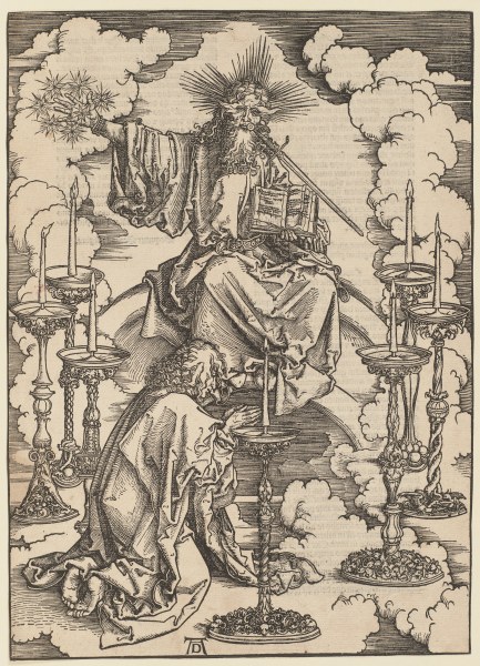Johannes erblickt die sieben Leuchter, aus der Folge der Apokalypse, Latein-Ausgabe 1511 from Albrecht Dürer