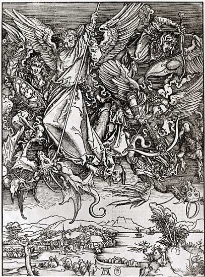 St. Michael and the Dragon, from a Latin edition, 1511 (xylograph) from Albrecht Dürer