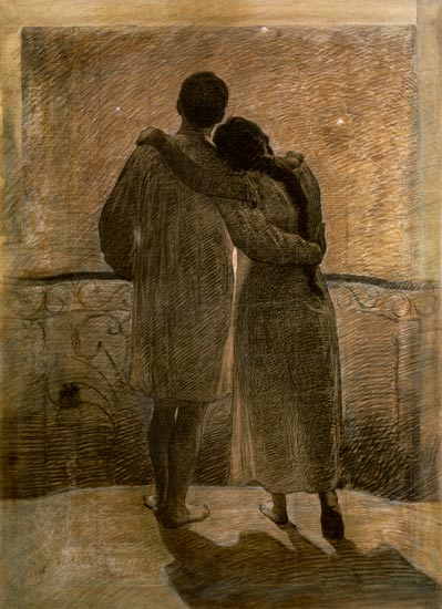 Young Couple (central panel from a triptych) from Alessandro Morbelli