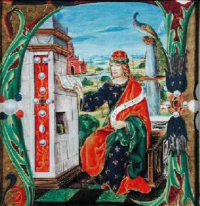 Historiated initial 'A' depicting King Solomon, Lombardy School, c.1499-1511 (vellum)