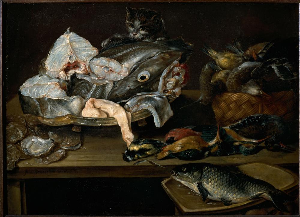 STill Life with Fishes, Seafood, Poultry and Cat from Alexander van Adriaenssen