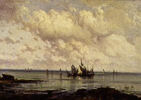 Coastals scene with sailing ships at calm from Alexej Petrowitsch Bogoljubov
