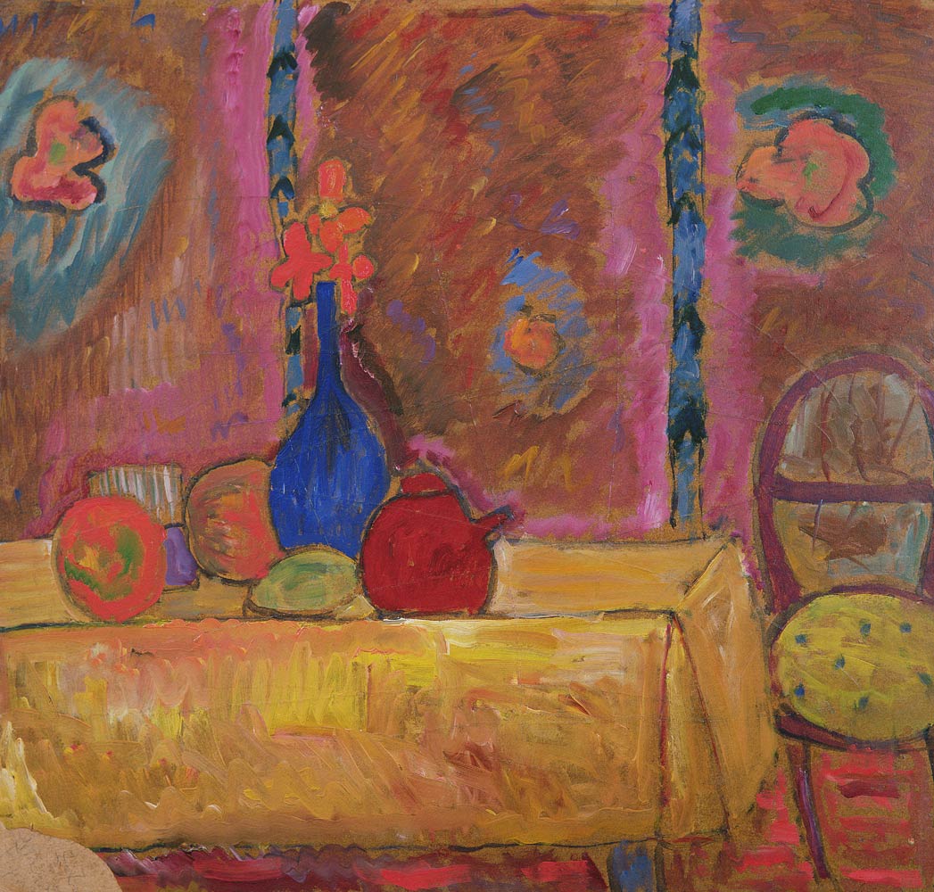 Still Life with Jug and Sculpture on a Table (board) from Alexej von Jawlensky