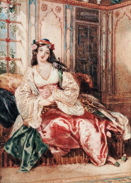 A Lady Seated in an Ottoman Interior Wearing Turkish Dress from Alfred-Edward Chalon